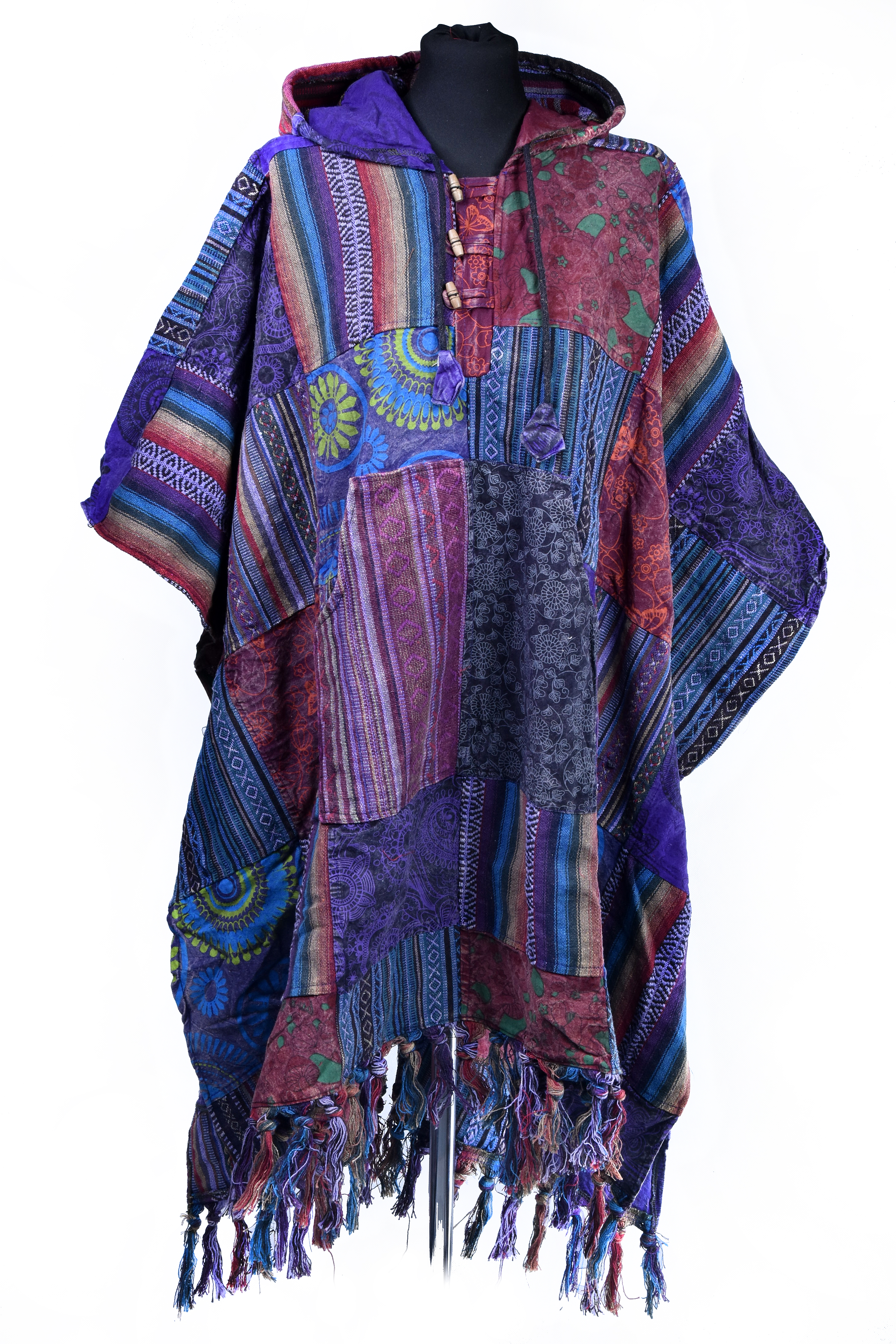 Nepalskie PONCZO patchwork ETNO Handmade FRĘDZLE